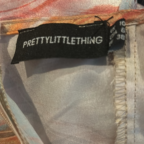 Multi Marble Print Satin Ruched Skirt Corset Detail Midi Dress size 6 - Picture 12 of 12